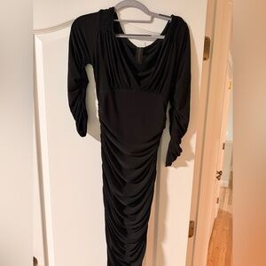 Norma Kamali Tara Dress Black Long Sleeve Ruched Dress